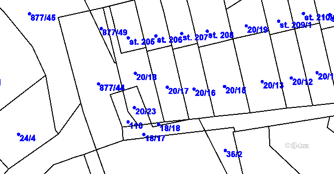 Parcela st. 20/17 v KÚ Choustník, Katastrální mapa