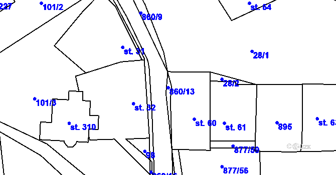 Parcela st. 860/13 v KÚ Choustník, Katastrální mapa