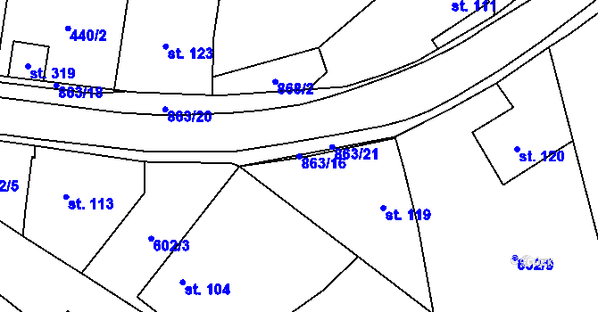 Parcela st. 863/16 v KÚ Choustník, Katastrální mapa
