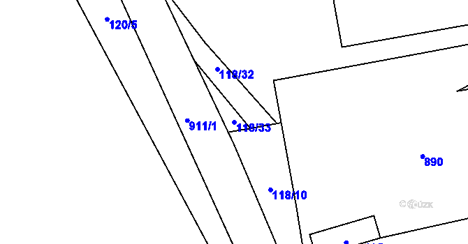 Parcela st. 118/33 v KÚ Choustník, Katastrální mapa