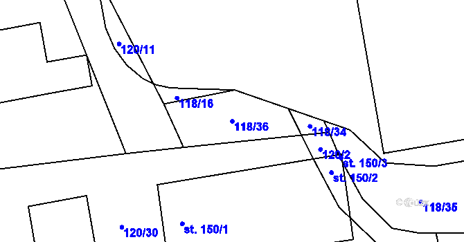 Parcela st. 118/36 v KÚ Choustník, Katastrální mapa