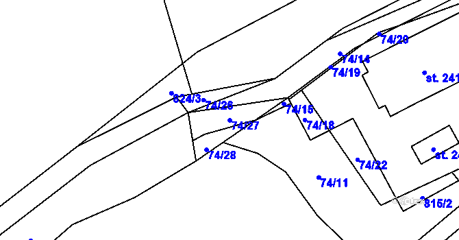 Parcela st. 74/27 v KÚ Choustník, Katastrální mapa