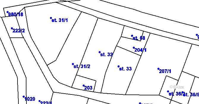Parcela st. 32 v KÚ Předboř u Choustníku, Katastrální mapa