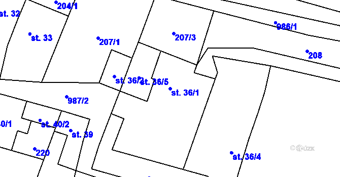 Parcela st. 36/1 v KÚ Předboř u Choustníku, Katastrální mapa