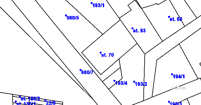 Parcela st. 70 v KÚ Předboř u Choustníku, Katastrální mapa
