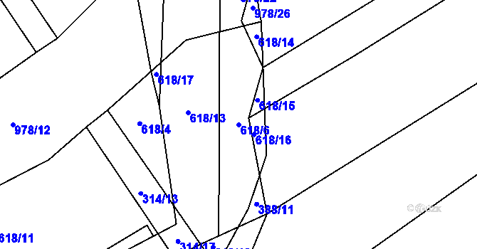 Parcela st. 618/6 v KÚ Předboř u Choustníku, Katastrální mapa