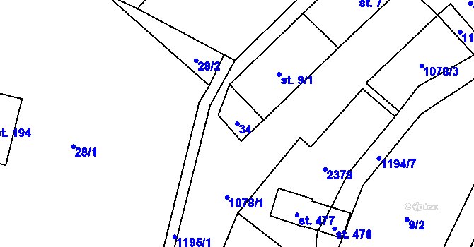 Parcela st. 34 v KÚ Choustníkovo Hradiště, Katastrální mapa