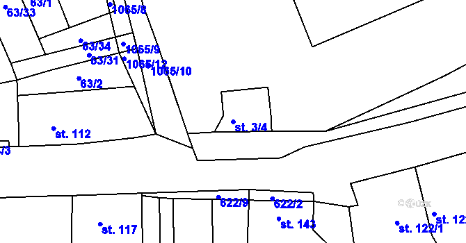 Parcela st. 3/4 v KÚ Chožov, Katastrální mapa