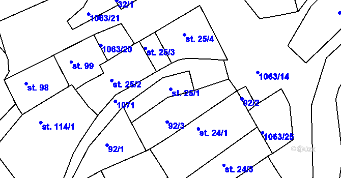 Parcela st. 25/1 v KÚ Chožov, Katastrální mapa