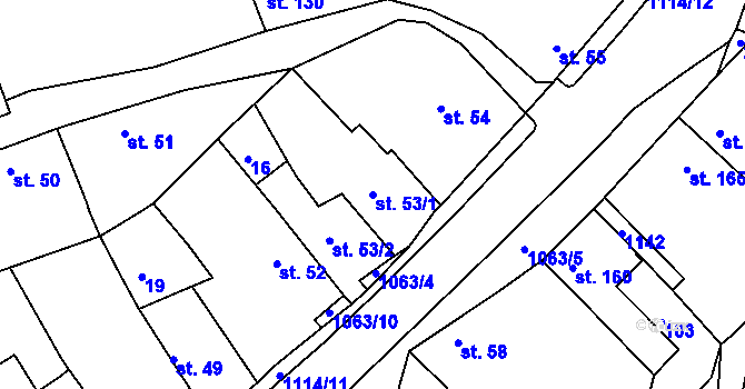 Parcela st. 53/1 v KÚ Chožov, Katastrální mapa