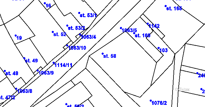Parcela st. 58 v KÚ Chožov, Katastrální mapa