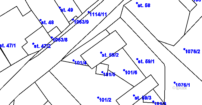 Parcela st. 59/2 v KÚ Chožov, Katastrální mapa