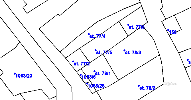 Parcela st. 77/5 v KÚ Chožov, Katastrální mapa