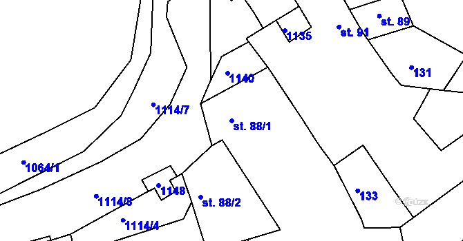 Parcela st. 88/1 v KÚ Chožov, Katastrální mapa