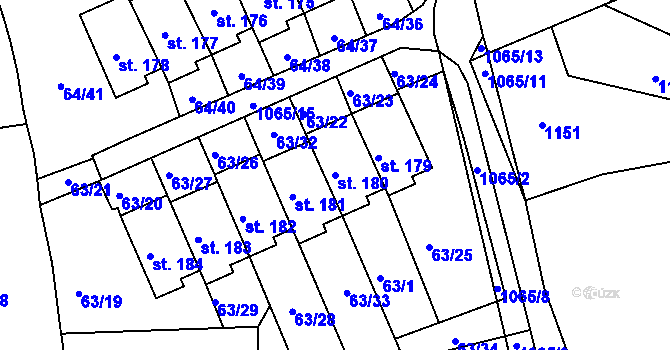 Parcela st. 180 v KÚ Chožov, Katastrální mapa