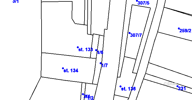 Parcela st. 1/6 v KÚ Chožov, Katastrální mapa