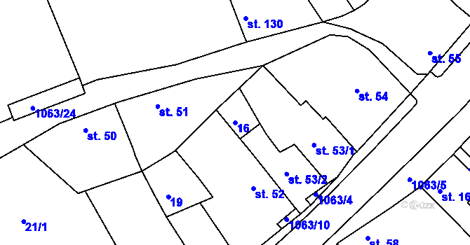 Parcela st. 16 v KÚ Chožov, Katastrální mapa