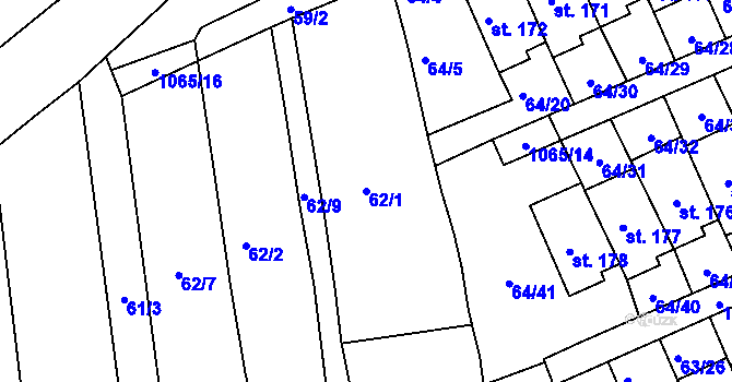 Parcela st. 62/1 v KÚ Chožov, Katastrální mapa
