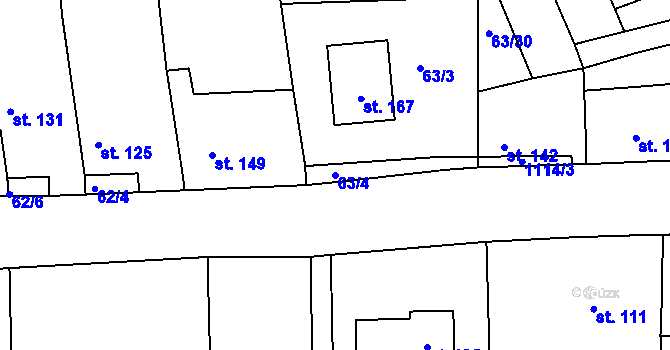 Parcela st. 63/4 v KÚ Chožov, Katastrální mapa