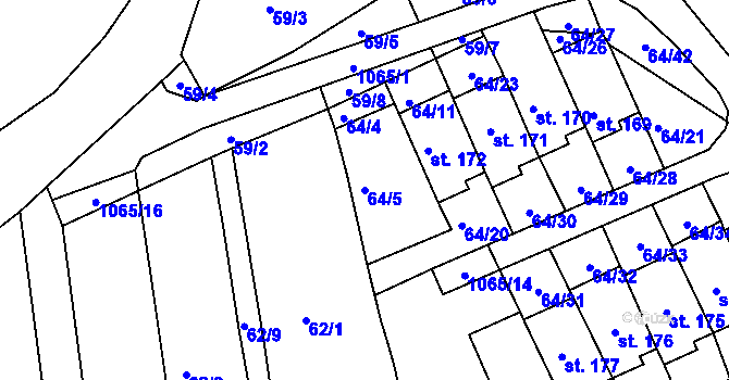 Parcela st. 64/5 v KÚ Chožov, Katastrální mapa