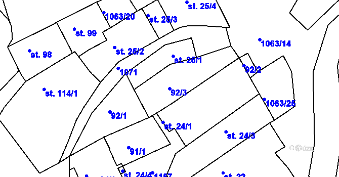 Parcela st. 92/3 v KÚ Chožov, Katastrální mapa