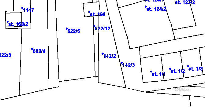Parcela st. 142/2 v KÚ Chožov, Katastrální mapa