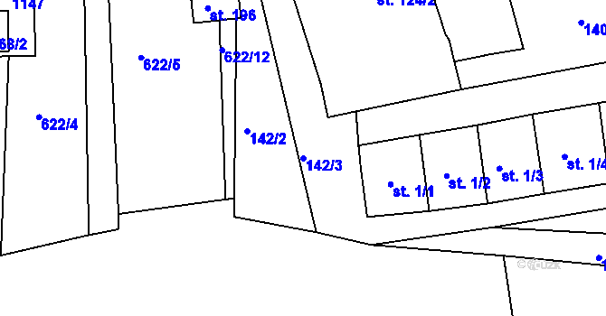 Parcela st. 142/3 v KÚ Chožov, Katastrální mapa