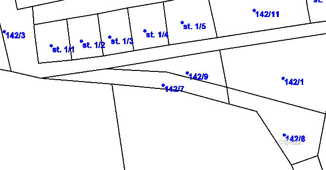 Parcela st. 142/7 v KÚ Chožov, Katastrální mapa