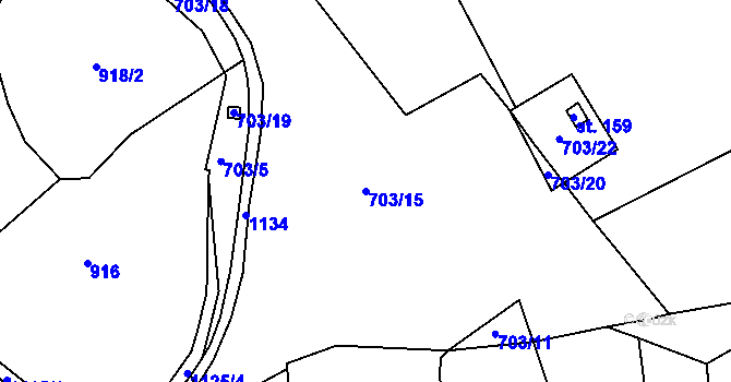 Parcela st. 703/15 v KÚ Chožov, Katastrální mapa