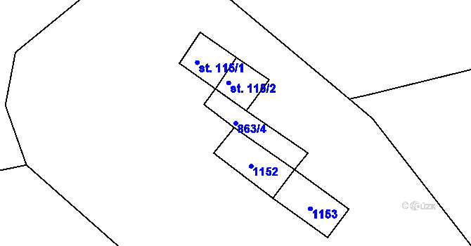 Parcela st. 863/4 v KÚ Chožov, Katastrální mapa