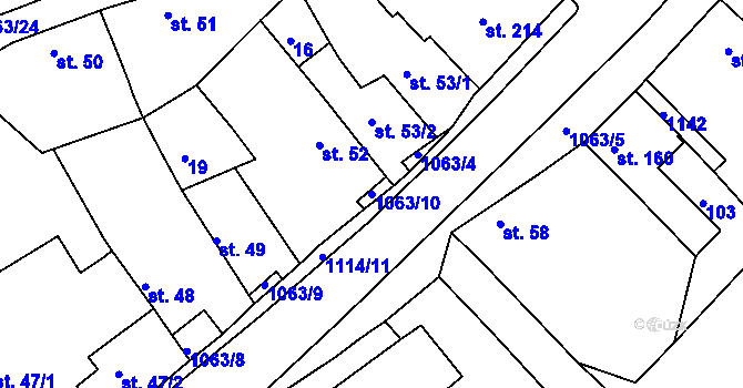 Parcela st. 1063/10 v KÚ Chožov, Katastrální mapa