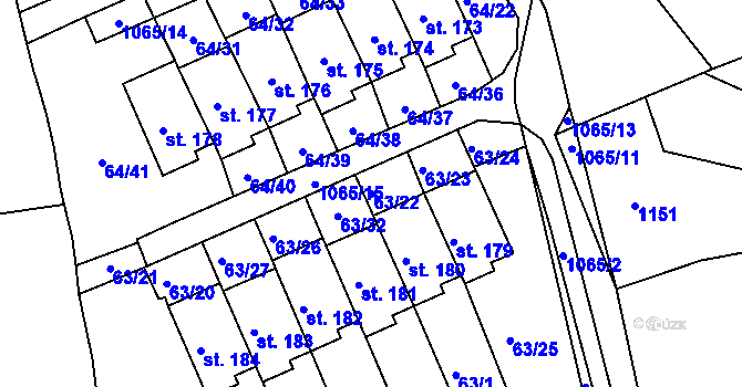 Parcela st. 63/22 v KÚ Chožov, Katastrální mapa