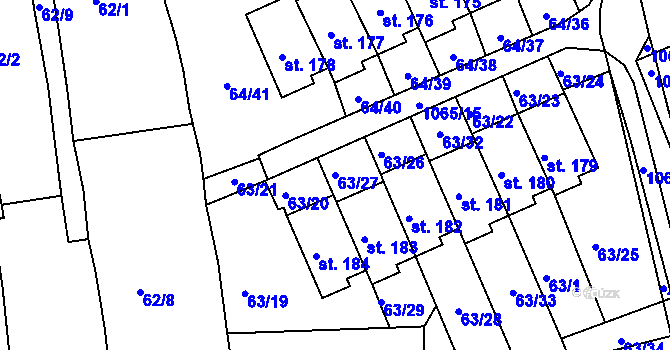 Parcela st. 63/27 v KÚ Chožov, Katastrální mapa