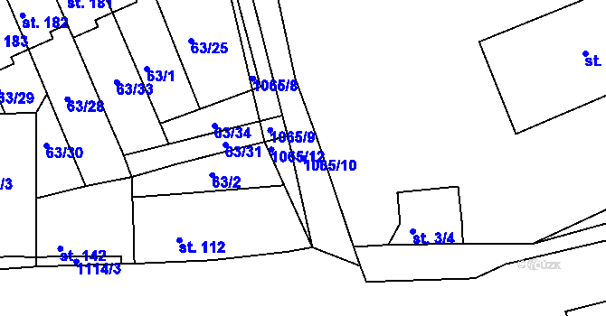 Parcela st. 1065/10 v KÚ Chožov, Katastrální mapa