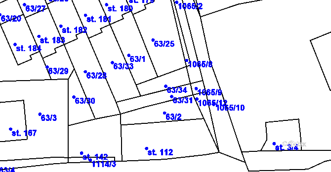 Parcela st. 63/34 v KÚ Chožov, Katastrální mapa