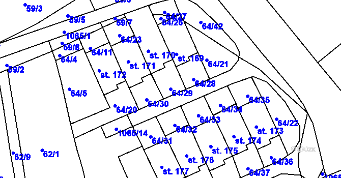 Parcela st. 64/29 v KÚ Chožov, Katastrální mapa