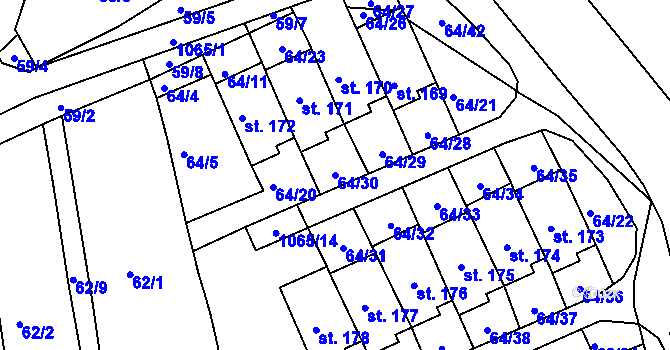 Parcela st. 64/30 v KÚ Chožov, Katastrální mapa