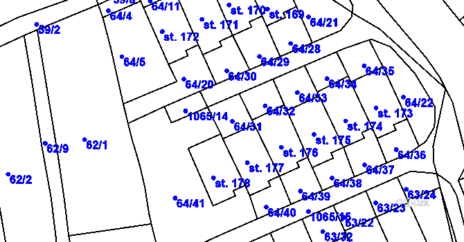 Parcela st. 64/31 v KÚ Chožov, Katastrální mapa
