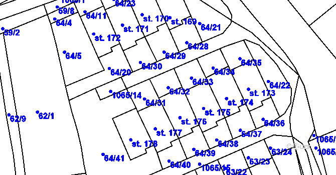 Parcela st. 64/32 v KÚ Chožov, Katastrální mapa