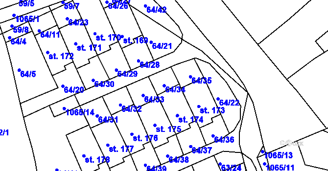 Parcela st. 64/34 v KÚ Chožov, Katastrální mapa