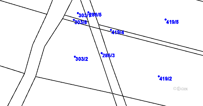 Parcela st. 286/3 v KÚ Chožov, Katastrální mapa