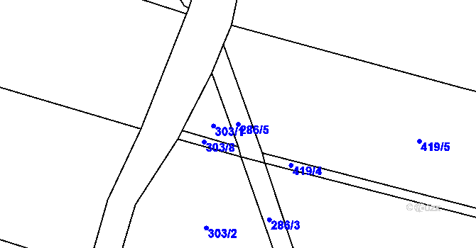 Parcela st. 286/5 v KÚ Chožov, Katastrální mapa