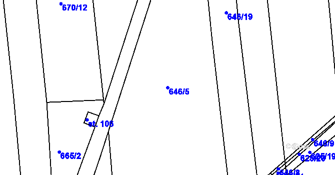 Parcela st. 646/5 v KÚ Chožov, Katastrální mapa