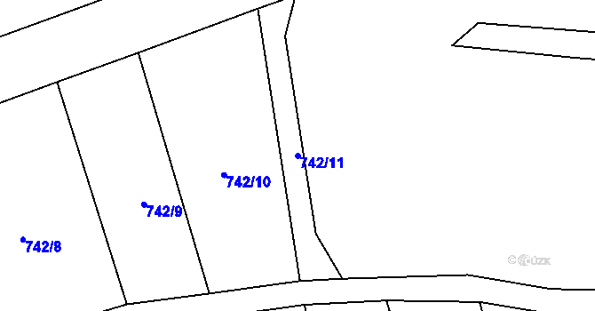 Parcela st. 742/11 v KÚ Chožov, Katastrální mapa
