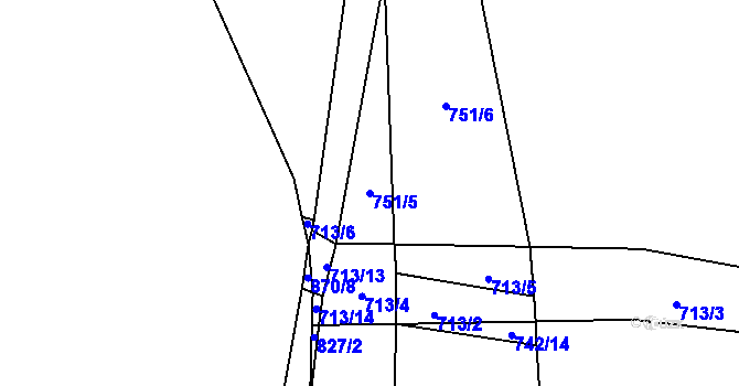Parcela st. 751/5 v KÚ Chožov, Katastrální mapa