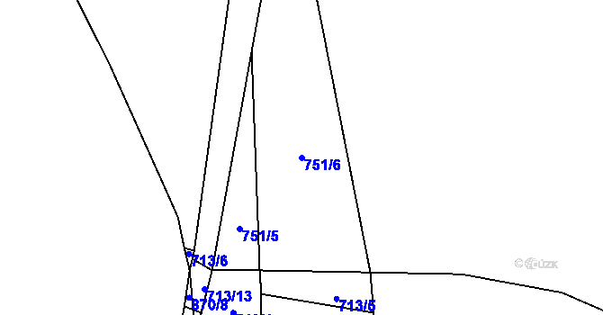 Parcela st. 751/6 v KÚ Chožov, Katastrální mapa