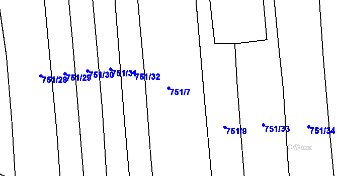 Parcela st. 751/7 v KÚ Chožov, Katastrální mapa