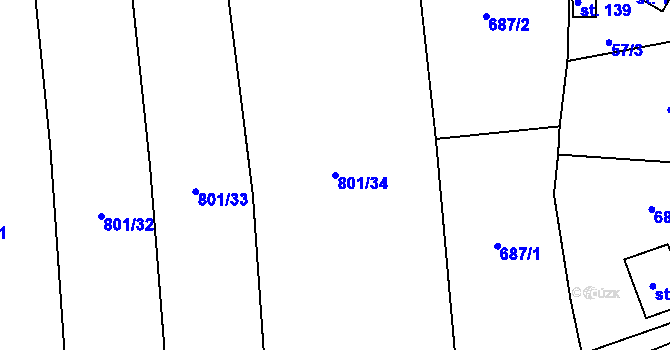 Parcela st. 801/34 v KÚ Chožov, Katastrální mapa