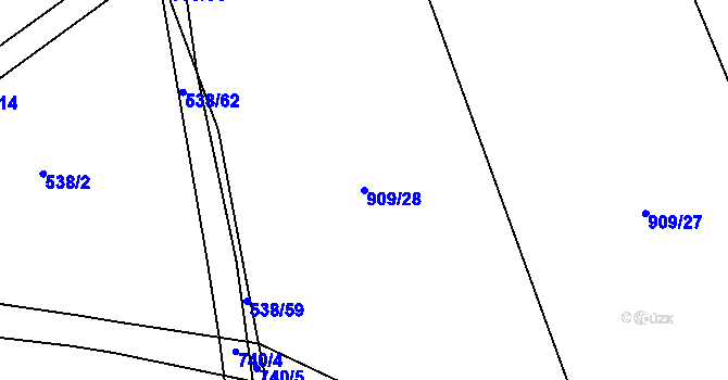 Parcela st. 909/28 v KÚ Chožov, Katastrální mapa