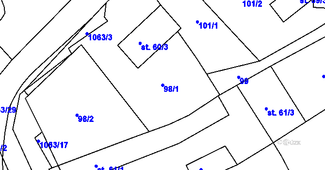 Parcela st. 98/1 v KÚ Chožov, Katastrální mapa